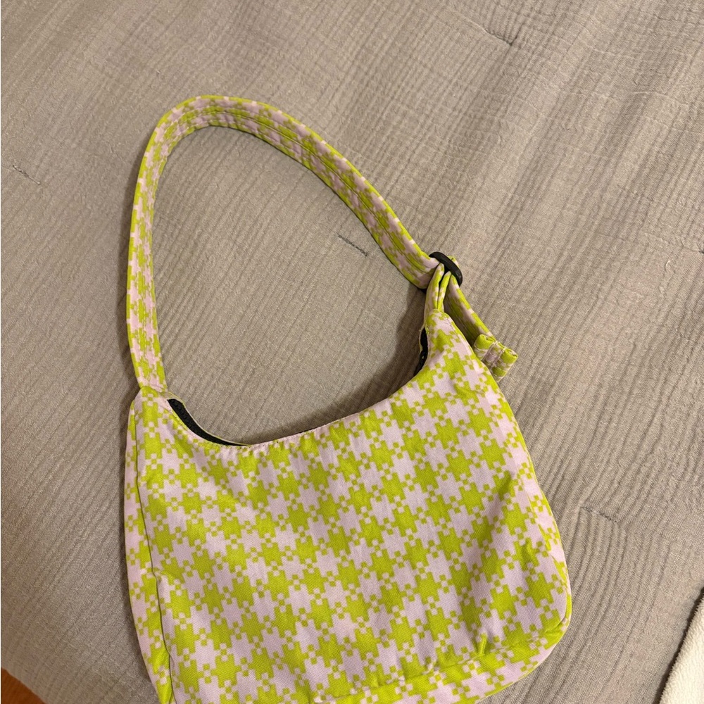 BAGGU mini nylon pink pistachio gingham shoulder bag